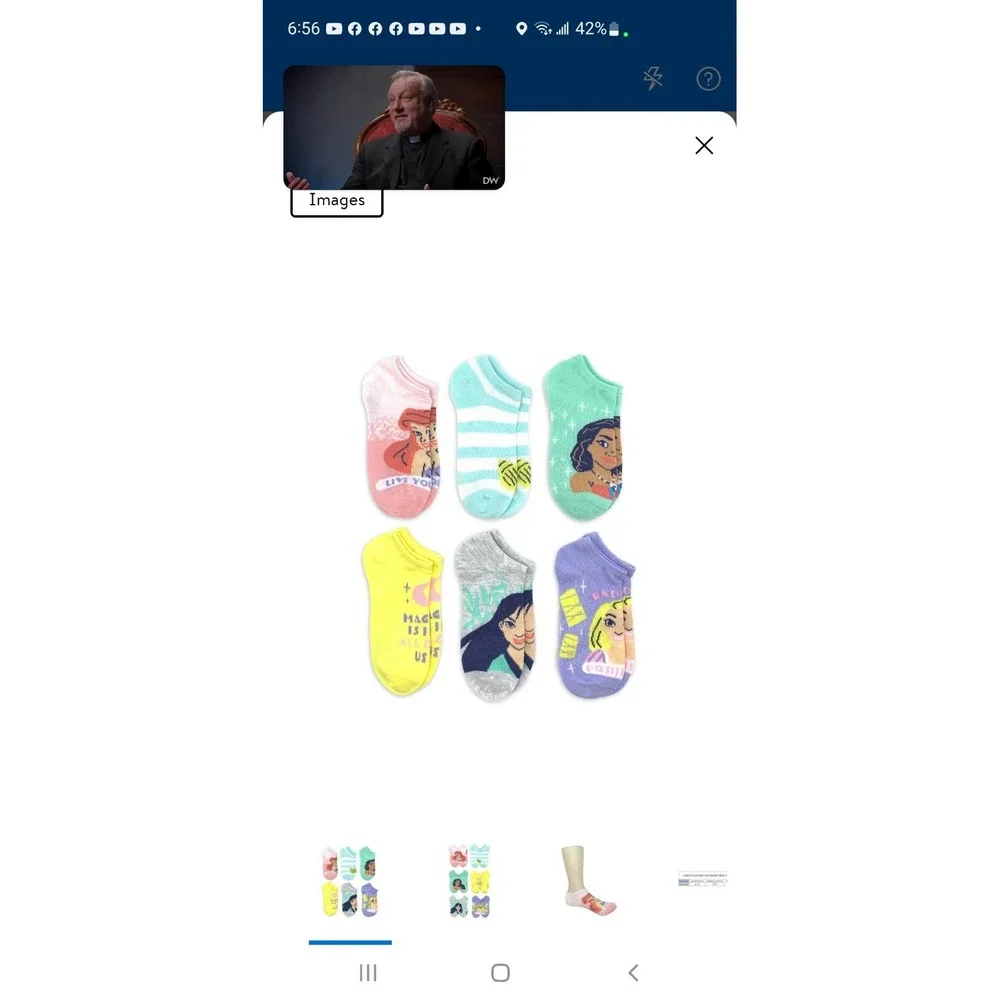 6pk Disney Princess Girls Socks 10.5-4 No Show Ariel Cinderella NEW